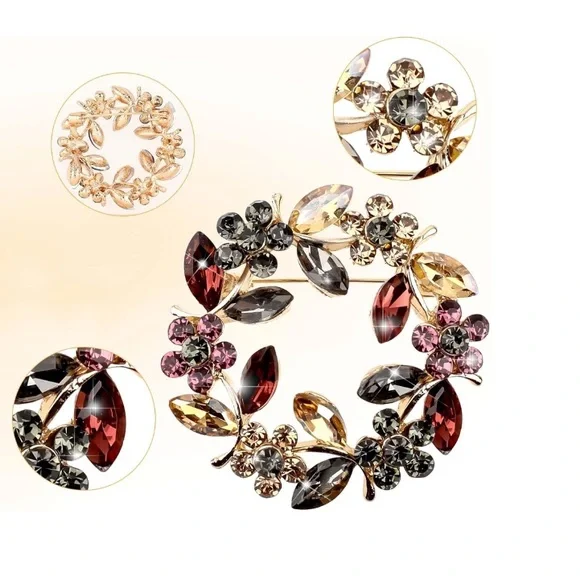 🌹🆕 Vintage Floral Rhinestone Crystal Christmas Brooch Christmas gift - Picture 4 of 7